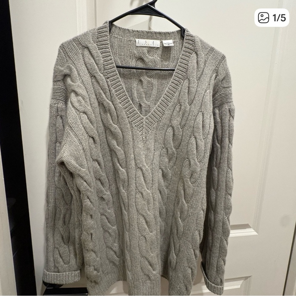 TSE Taupe Cable Knit Cashmere Sweater